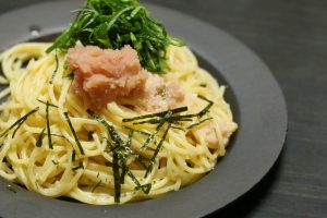 トッピングして和風明太子パスタ出来上がり